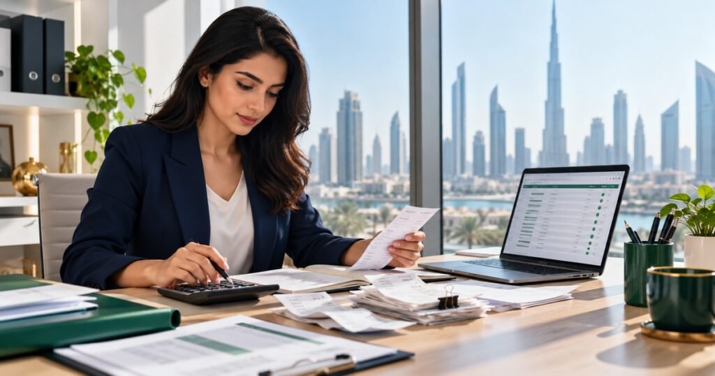 Bookkeeping services Dubai professional reconciling receipts and business transactions